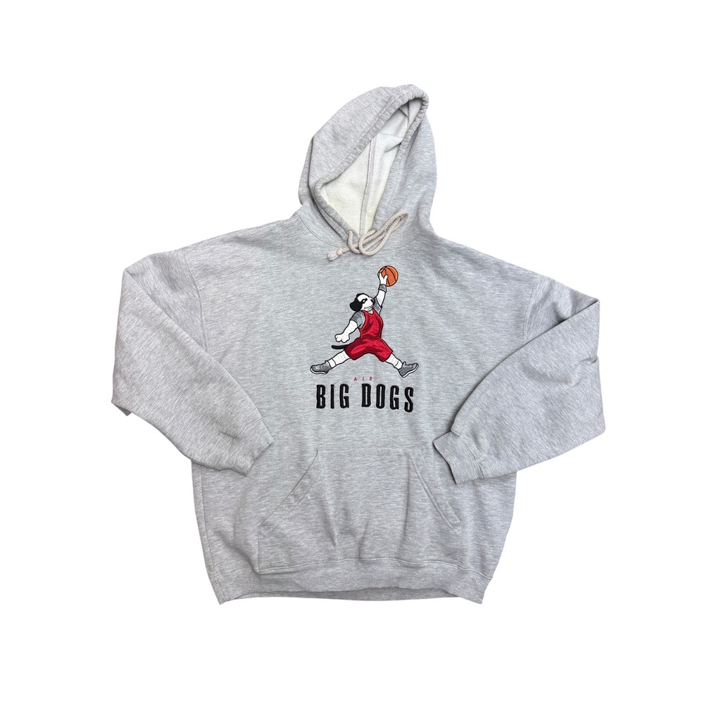 Big Dogs VTG Y2K Air Big Dogs Parody Jordan Hoodie Mens Size L Heather Gray